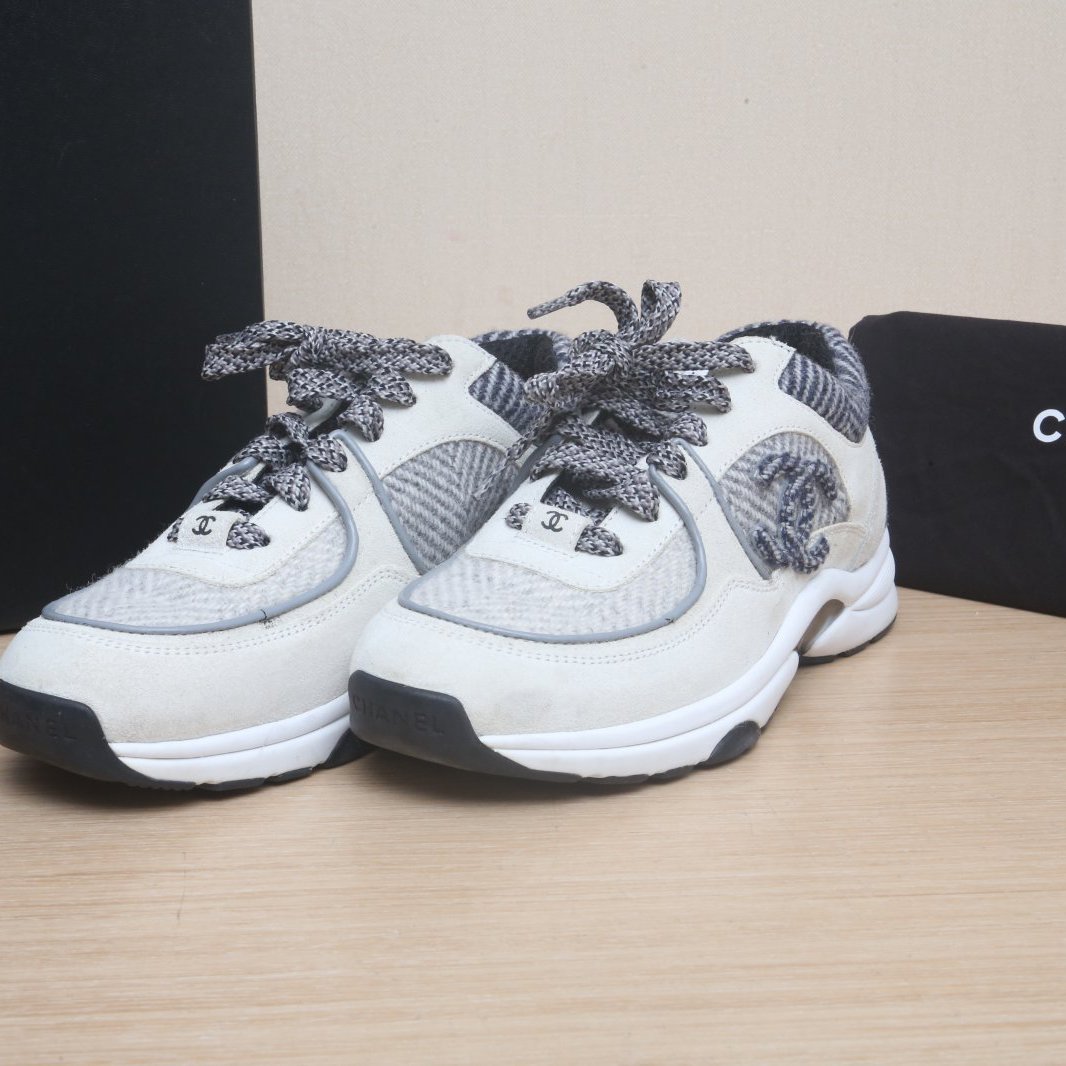 95新 Chanel/香奈儿 22K chanel 徽标 斜纹运动鞋38 P205843093