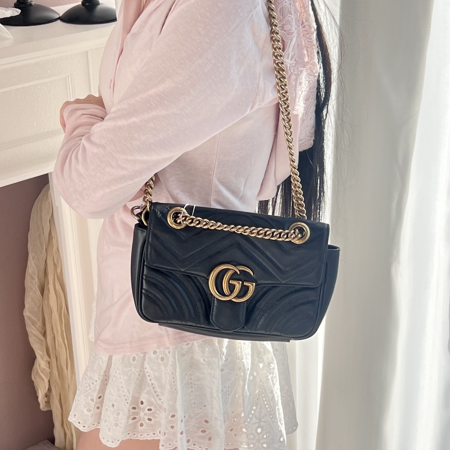 95新 GUCCI/古驰 95新gucci黑金马蒙22单肩斜挎包