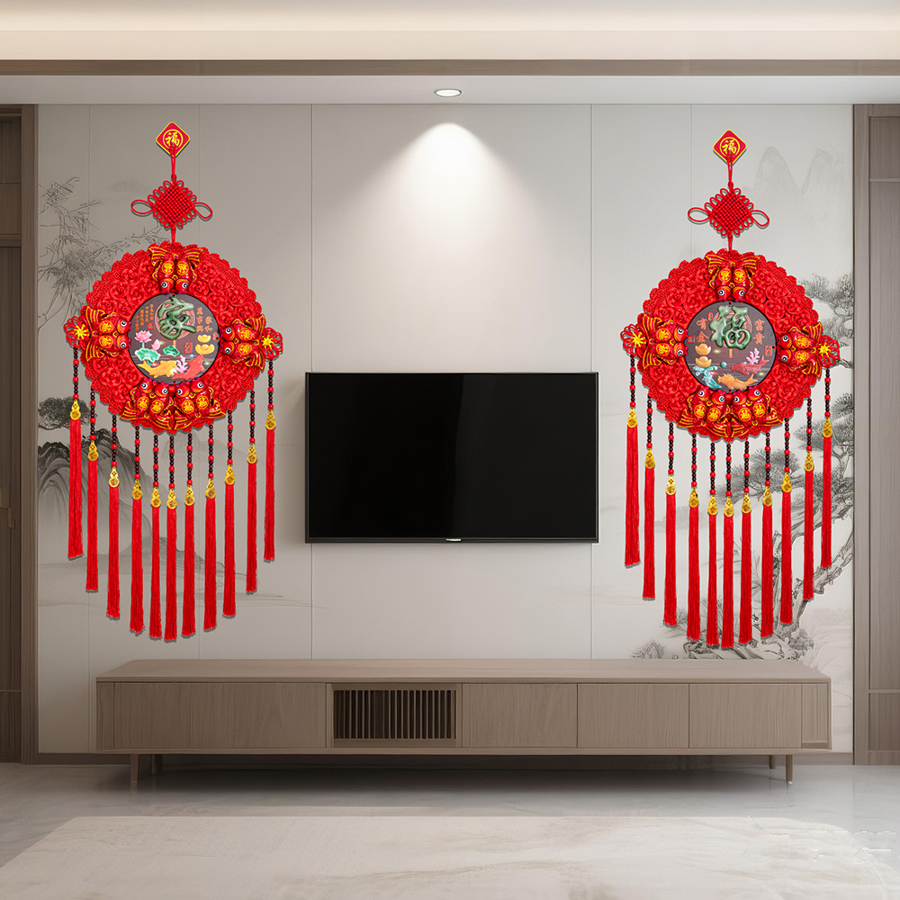 2026年新款高档中国结挂件客厅圆形福字仿玉雕挂饰背景墙春节装饰