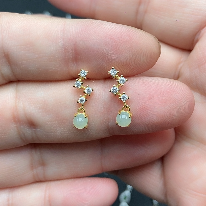 【闪购商品】银S925镶嵌翡翠耳饰陈*