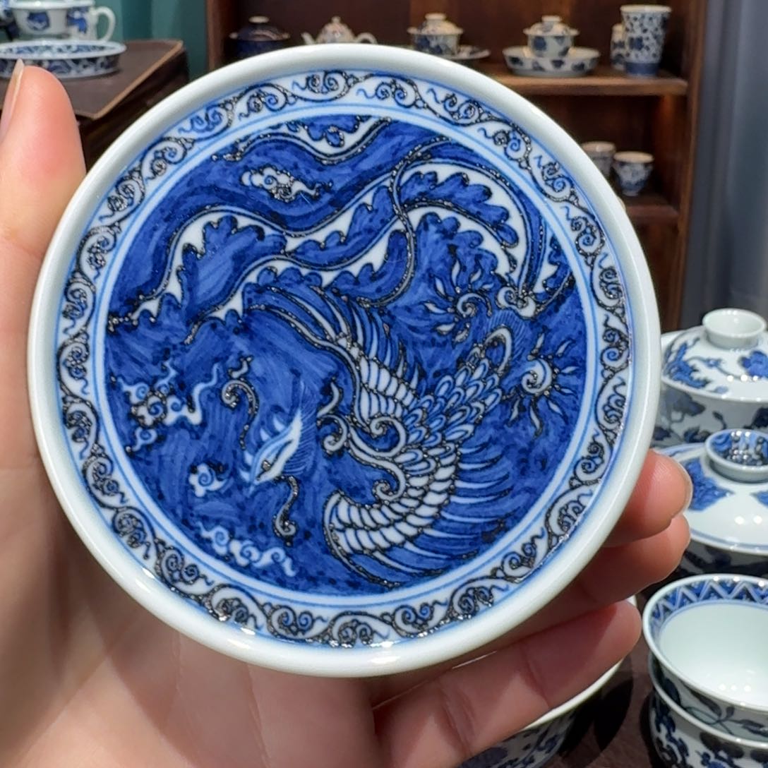 青花雯华堂手绘盖置