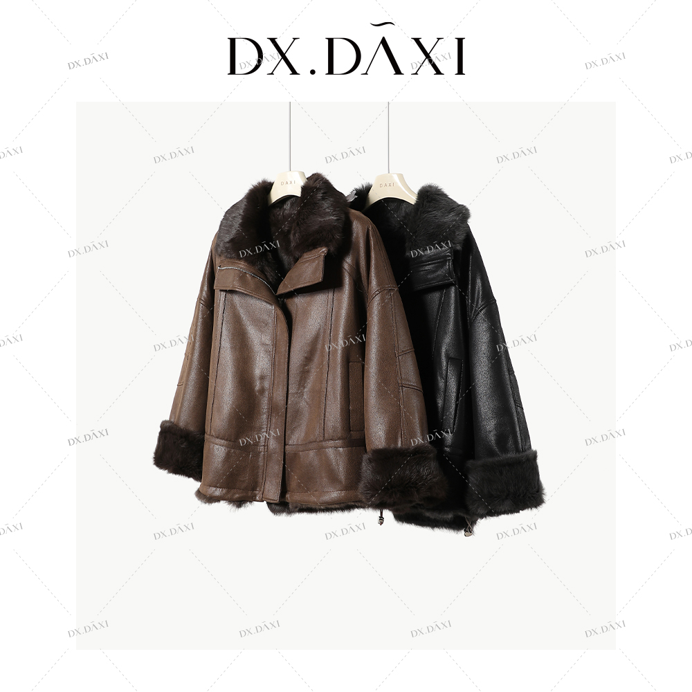 2025气质机车款兔毛立领两面穿女士外套YC2508