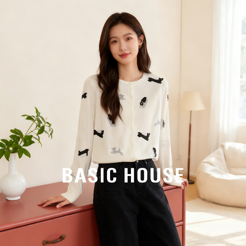Basic House/百家好慵懒风洋气休闲长袖女装针织开衫-B0625B5KMC2