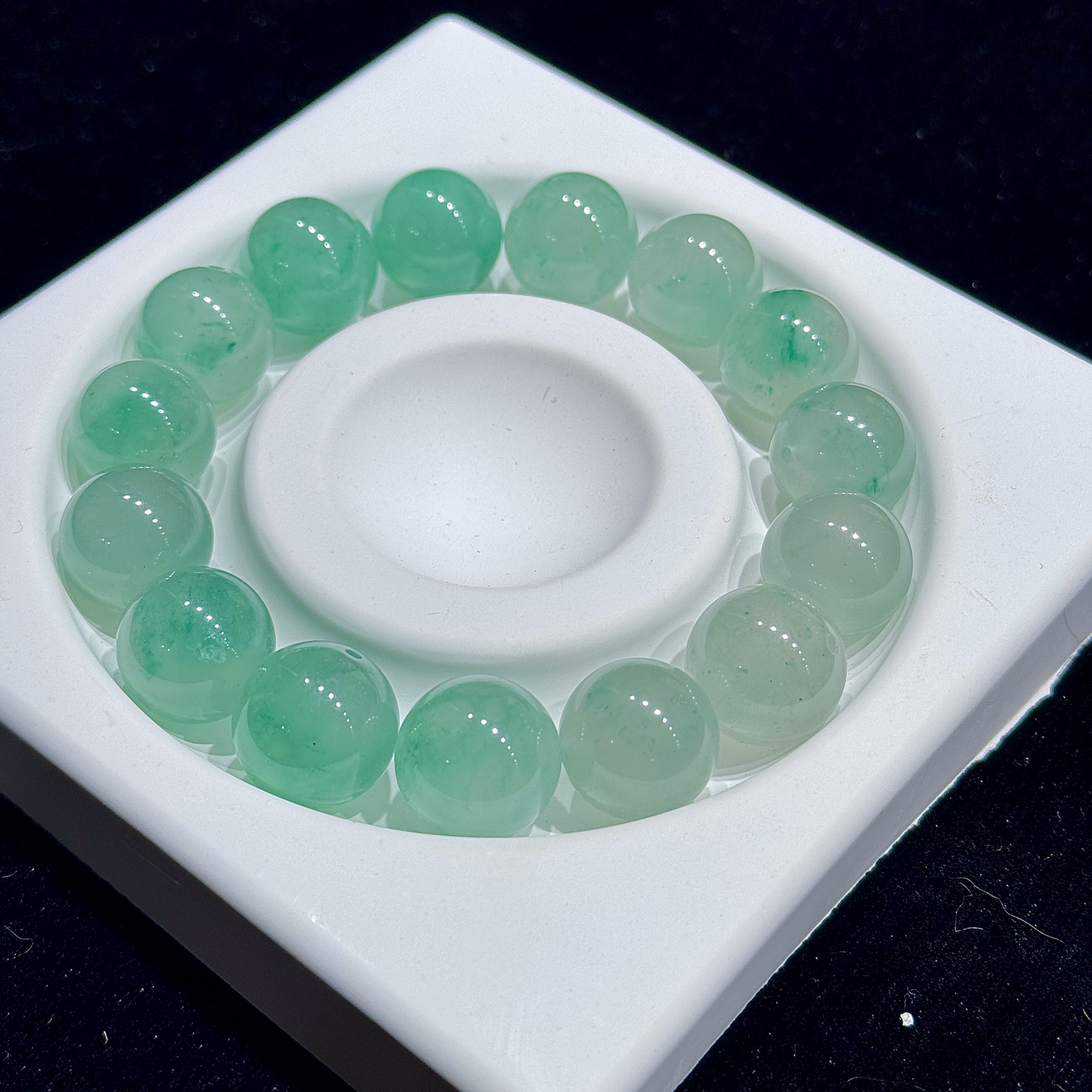 【风吹雾】非洲翠珠串14mm天然玉石男女款气质时尚绿色冰透玉手串