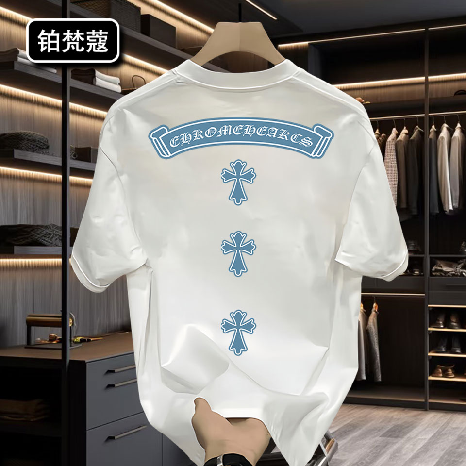 铂梵蔻美式纯棉圆领夏季男士百搭潮休闲T恤短袖痞帅潮流印花上衣