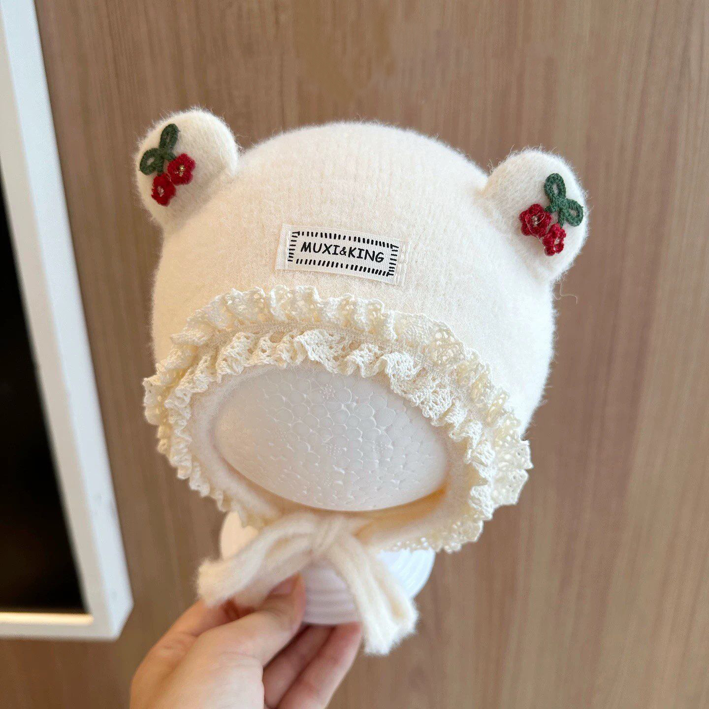 Beinaqian/贝娜茜婴儿帽子秋冬宝宝女洋气针织帽婴幼儿外出护耳帽