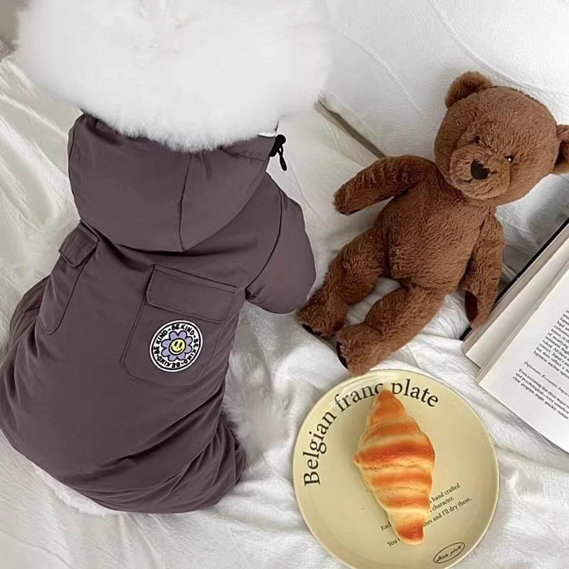 秋冬季宠物衣服太阳花连帽四脚牵引棉衣泰迪比熊中小型犬狗狗衣服