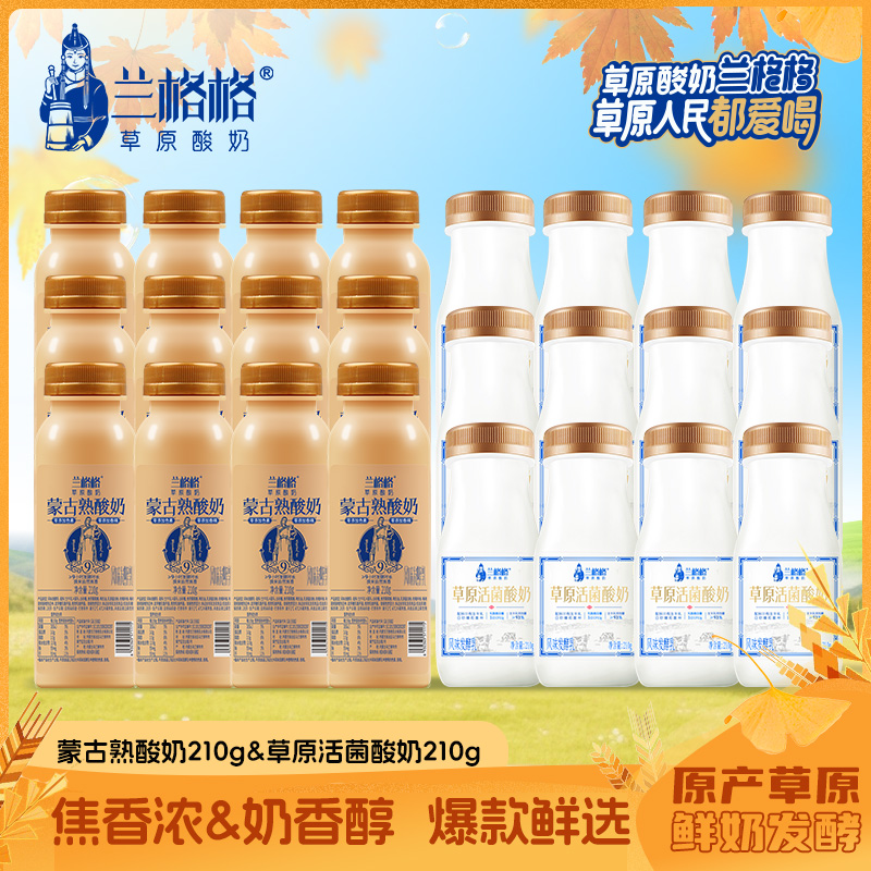 【官旗】兰格格炭烧熟酸奶瓶装210g*12瓶早餐蒙古族生牛乳发酵zb