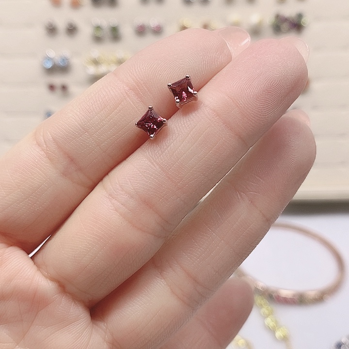 石榴石耳饰银S925镶嵌