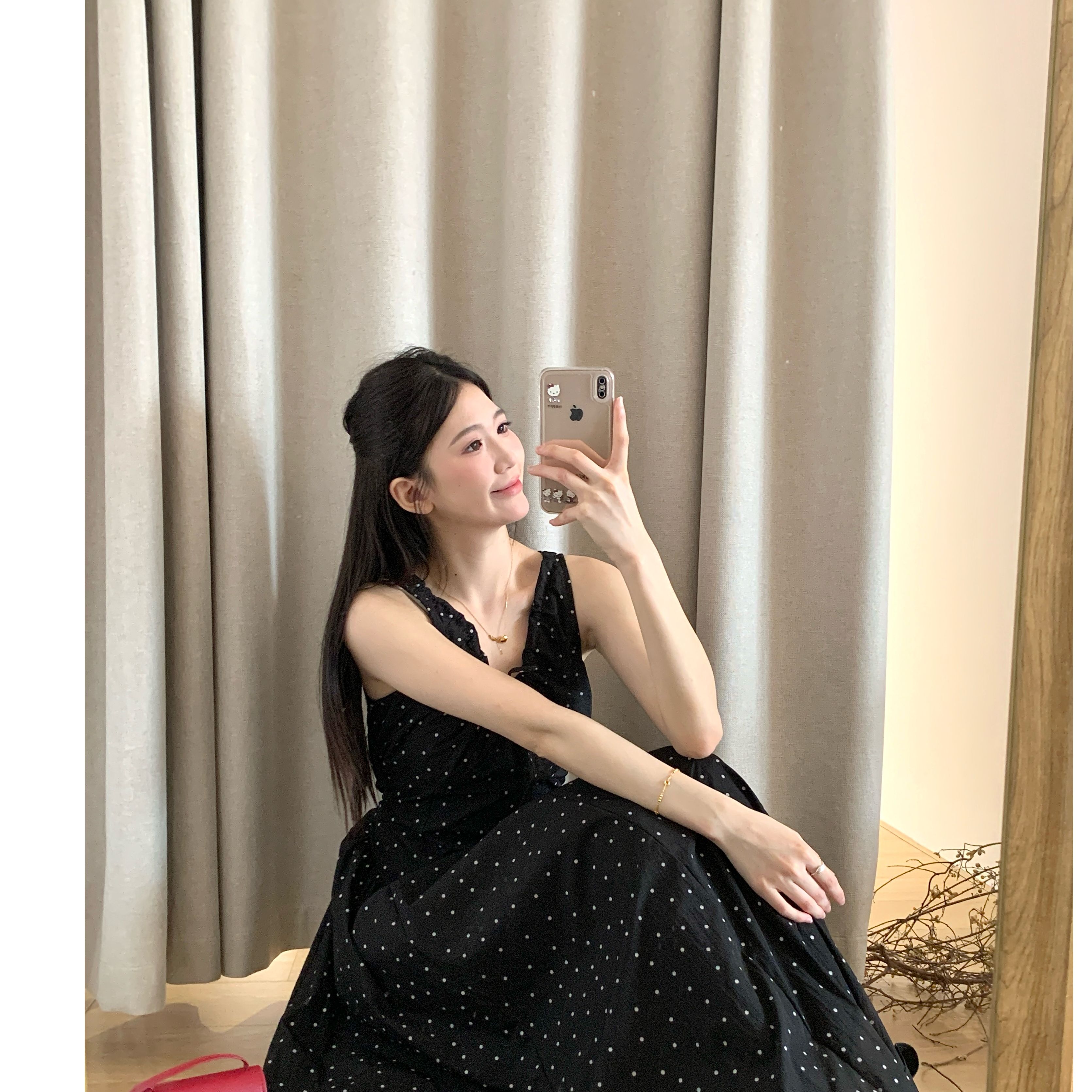 A0905#气氛围感满满~波点显瘦无袖背心连衣裙