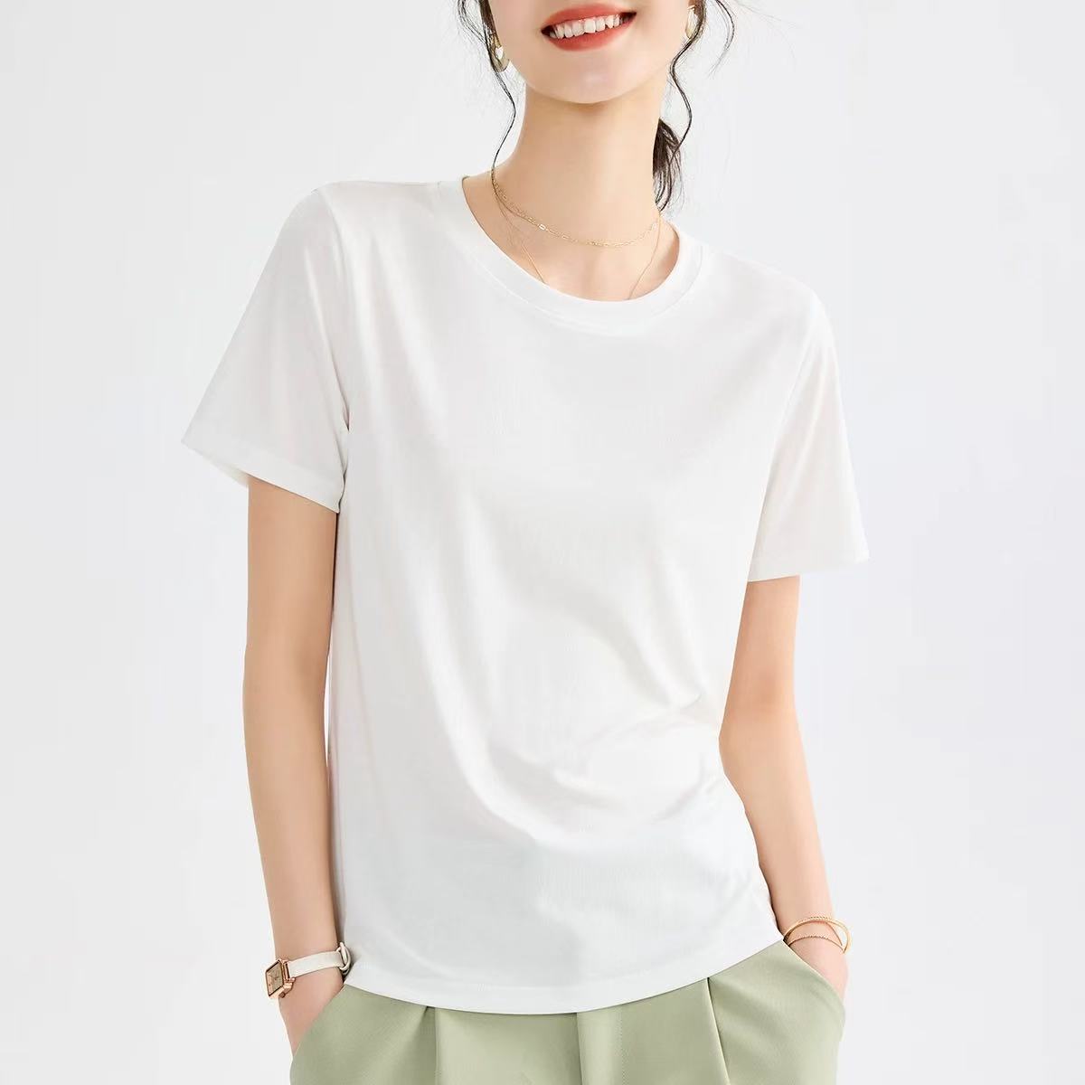 4244  款号306 307桑蚕丝短袖t恤夏季新款纯色修身显瘦打底上衣