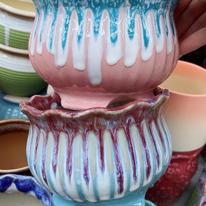 多肉绿植陶瓷花盆9.9包邮，有孔