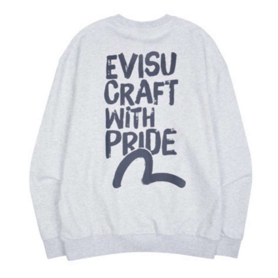 Evisu【孤品】韩版742灰色海军蓝大标经典刺绣大标卫衣男女同款