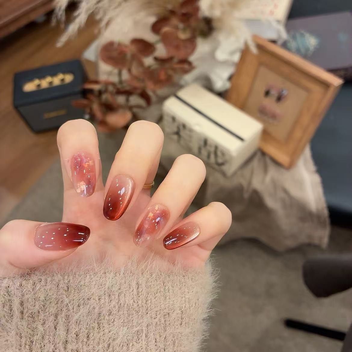 茉哉W【熔金】纯手工定制美甲拆卸穿戴甲A5343