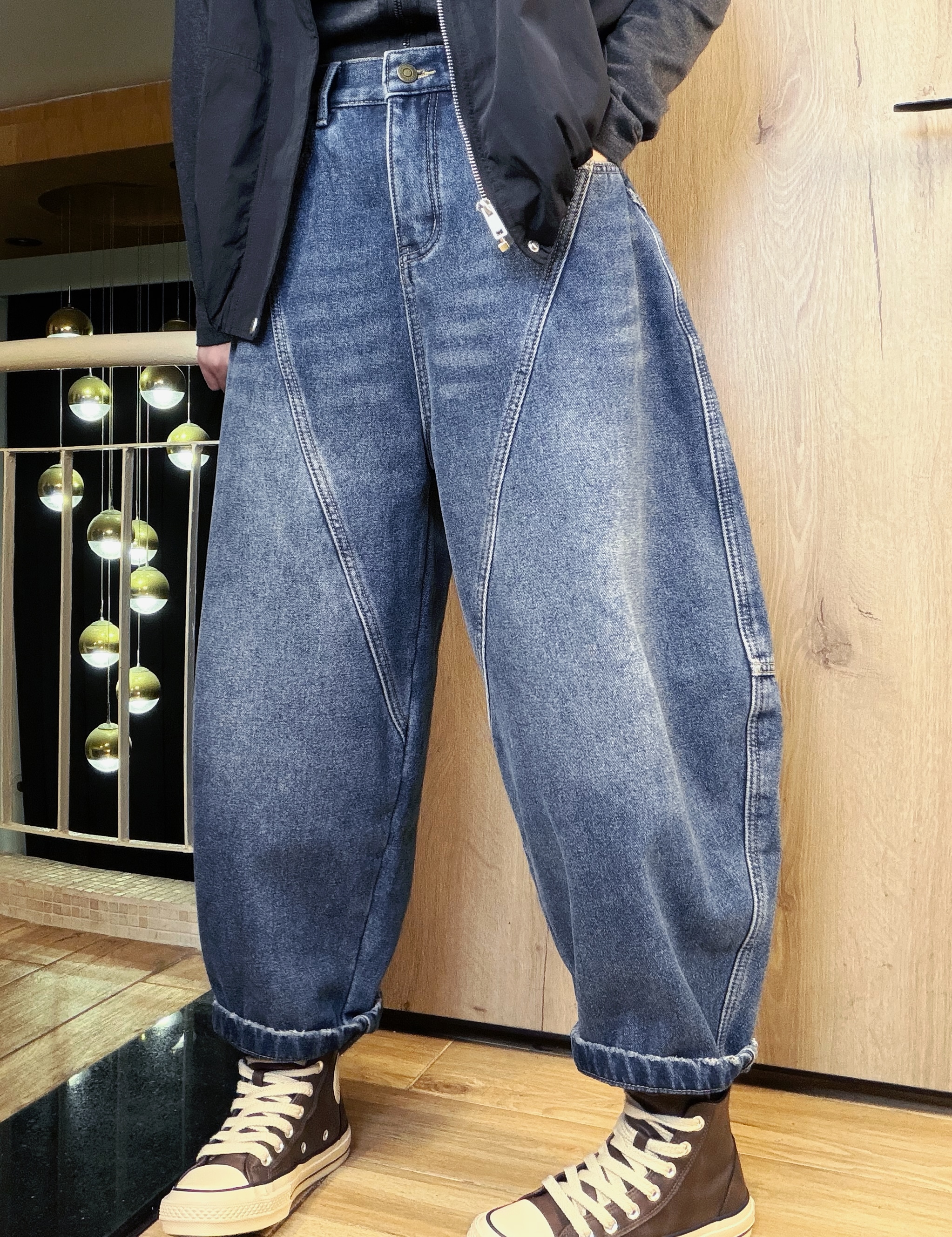 2025欧货加绒加厚冬季哈伦老爹裤2666宽松显瘦洋气百搭女士牛仔裤