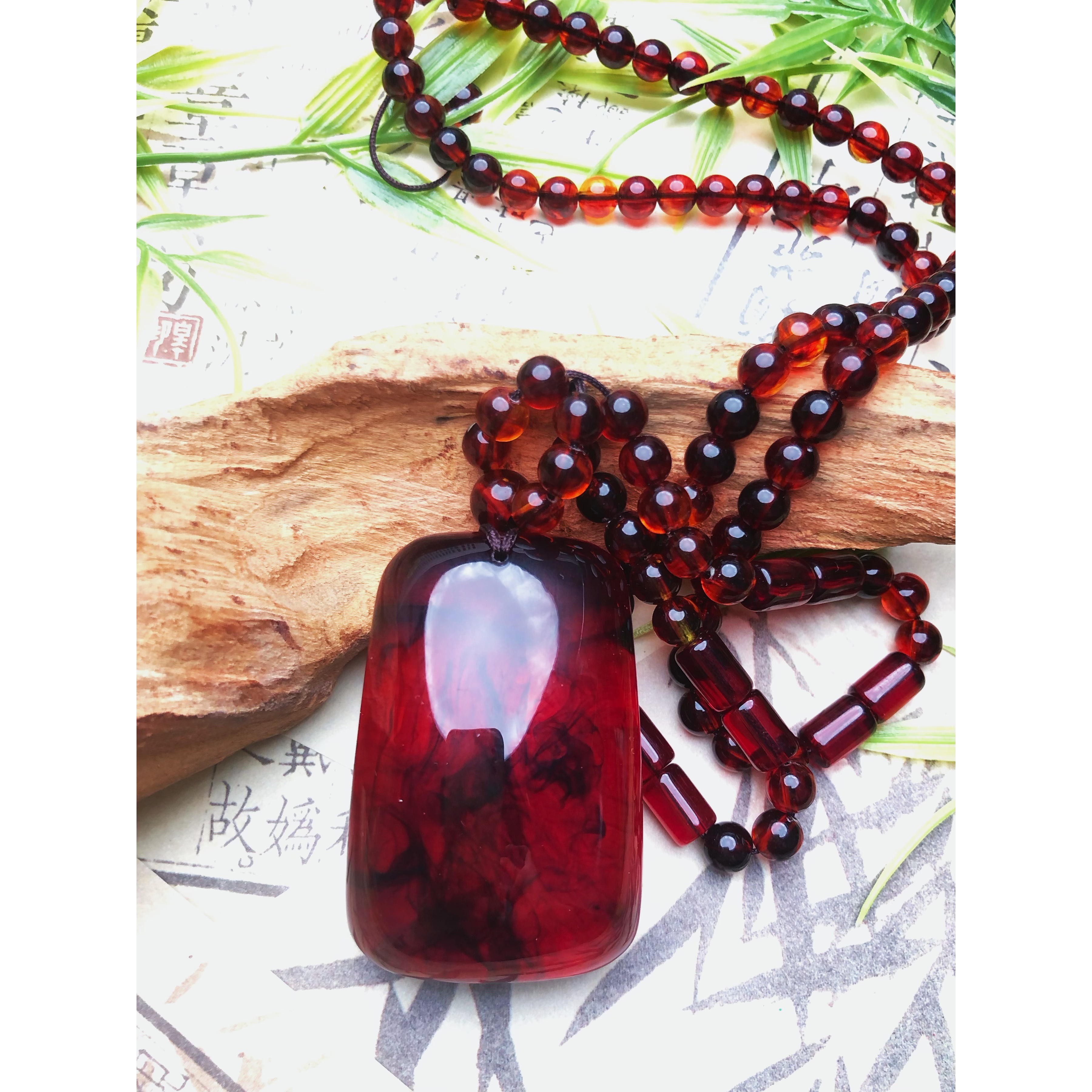 YL【项链+手牌】牛血红无事牌吊坠加手牌