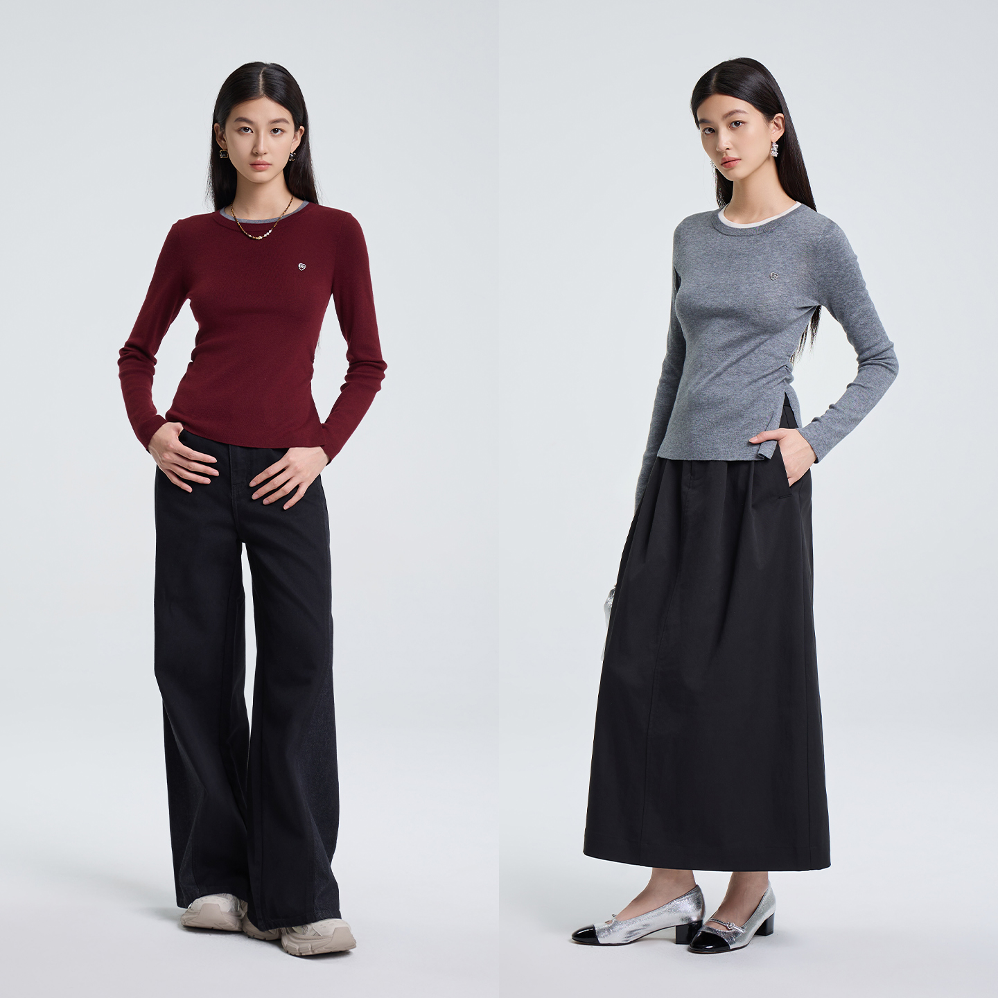 2026春ETC新款休闲时尚针织衫1B762打底衫修身长袖外穿显瘦黑色