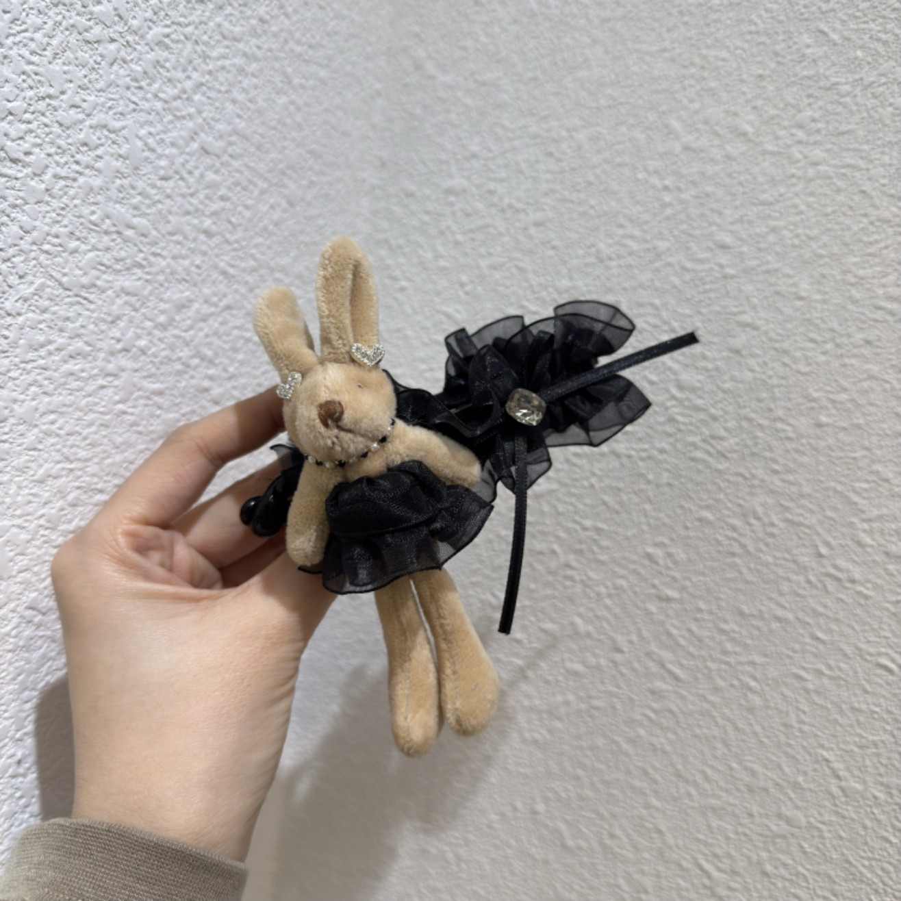 F845黑色蕾丝小兔子AB面香蕉夹发夹