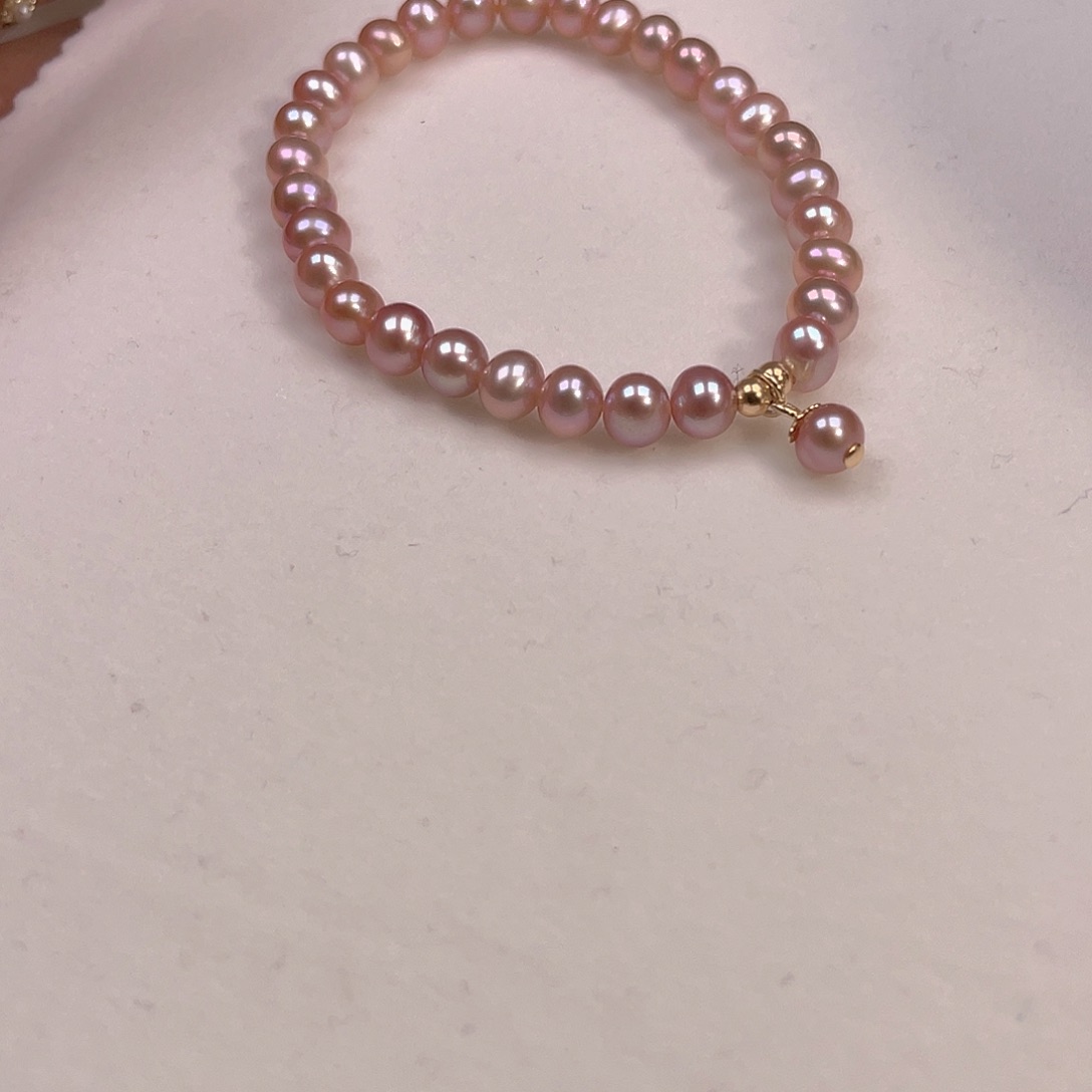 淡水珍珠银S925镶嵌手绳粉色