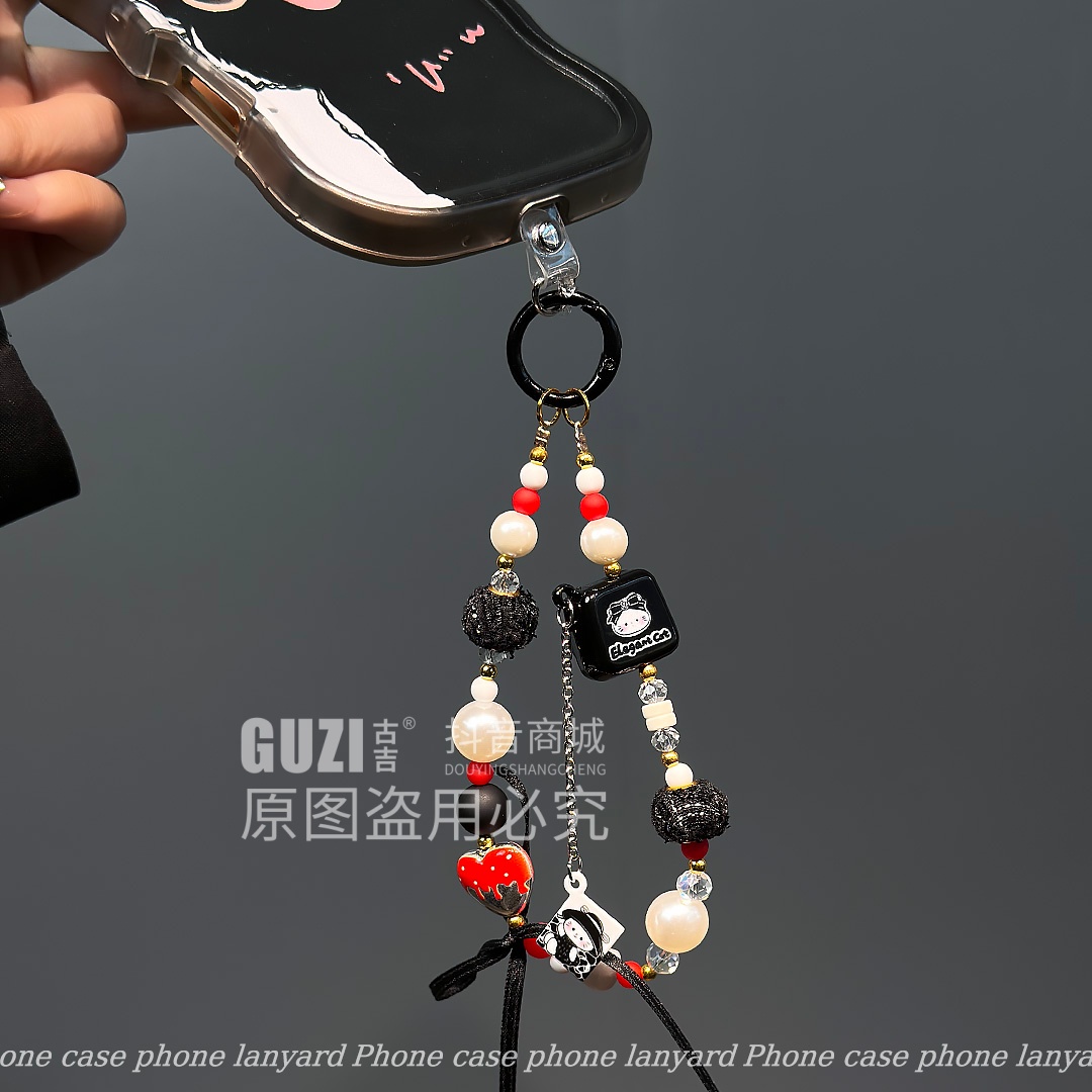 ins韩系蝴蝶结手机链高贵珍珠小香风毛球挂绳新款手机壳挂链防丢