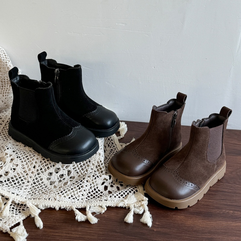 女童靴子2025新款秋冬儿童马丁靴加绒短靴女孩公主靴真皮切尔西靴