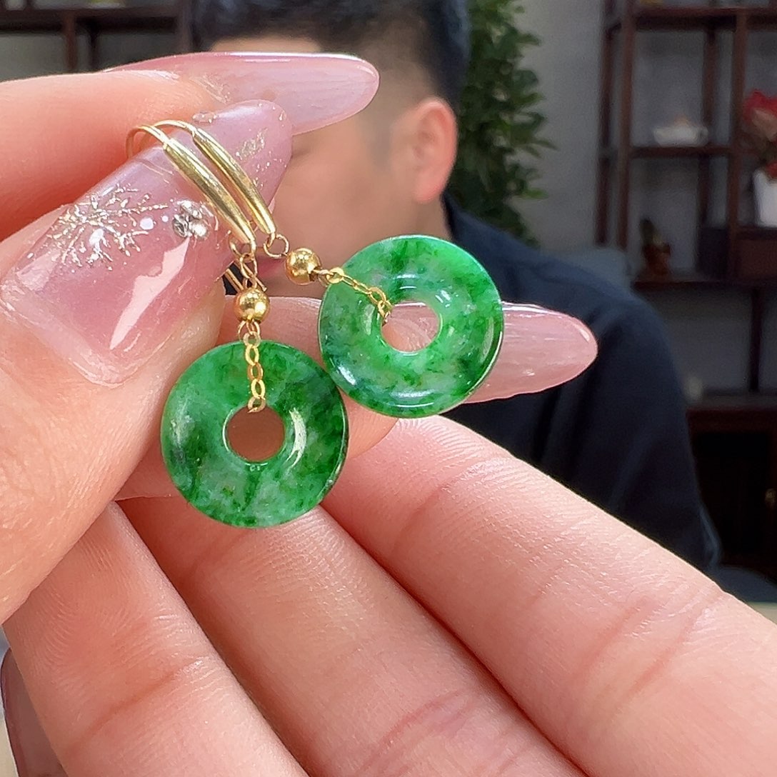 翡翠耳饰18K金镶嵌耳环3