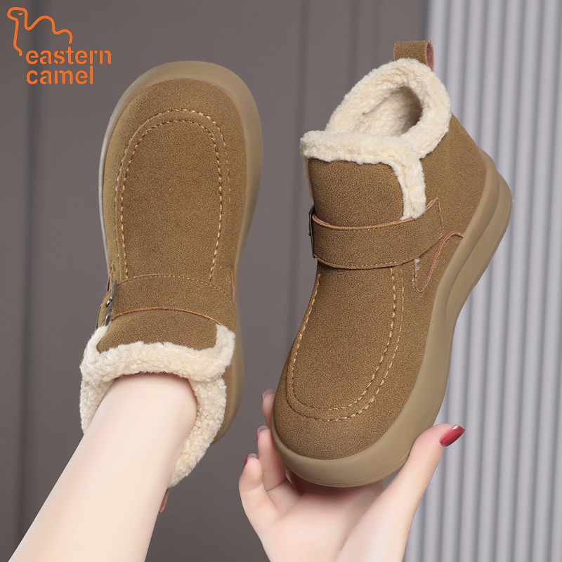 东方骆驼厚底加绒勃肯鞋女冬季新款防滑增高毛绒保暖雪地靴棉鞋