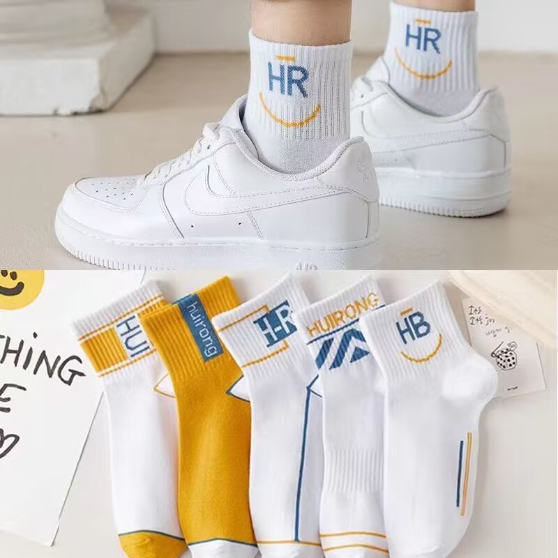 【5双装】袜子男中筒袜防臭吸汗复古男袜休闲运动长袜