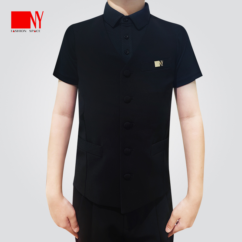 NY25301S纳艺少儿单排马甲男童黑色表演背心摩登舞无袖练习服上装