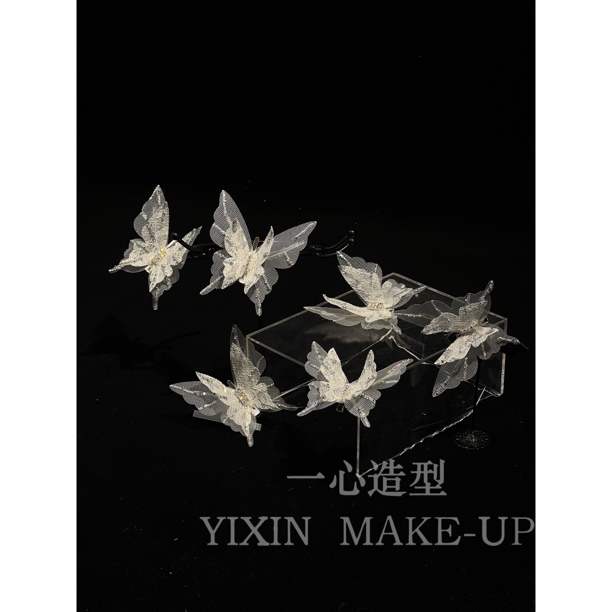 T7151 仙纱碎钻蝶舞头饰——新娘造型灵动蕾丝蝴蝶边夹