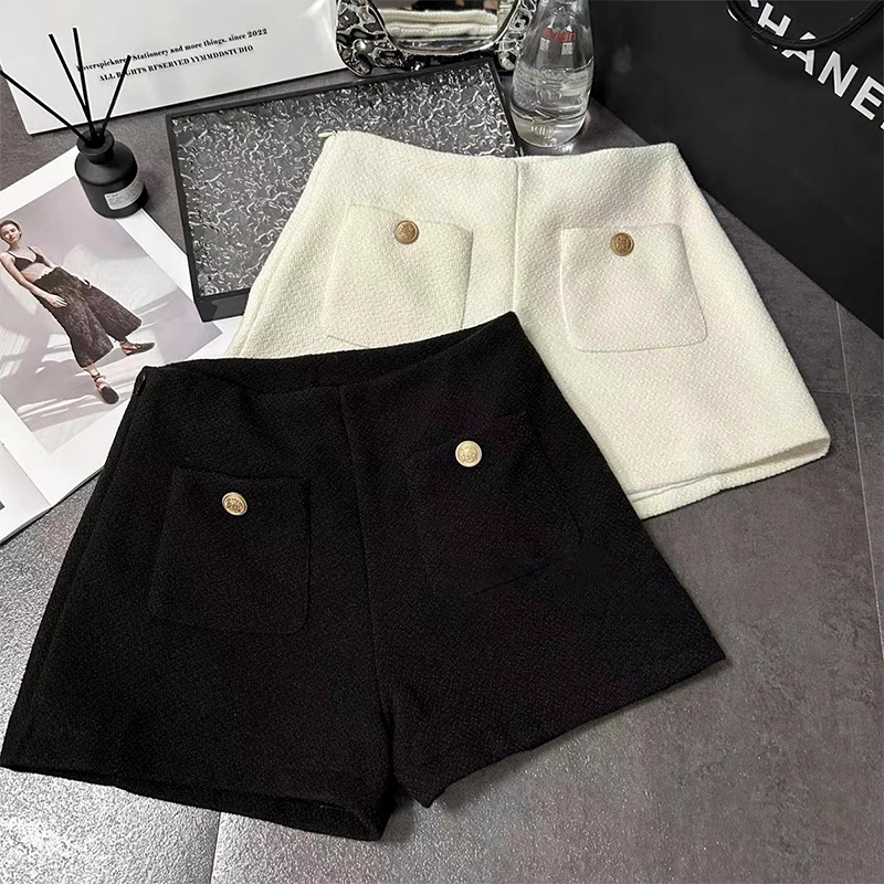 搭配无敌！能搭配一整个秋冬高腰显瘦A字粗花呢口袋小香风编织短裤