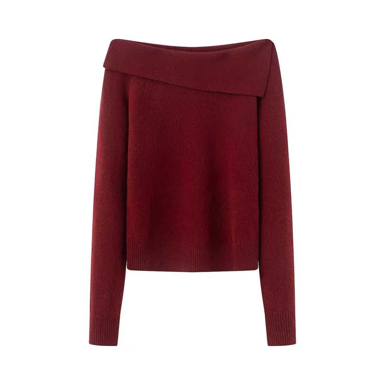 【商场同款】2025冬季轻熟优雅风一字肩针织衫女露肩上衣7199