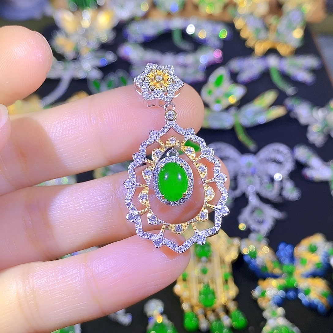 吊坠(不含链)银S925镶嵌翡翠