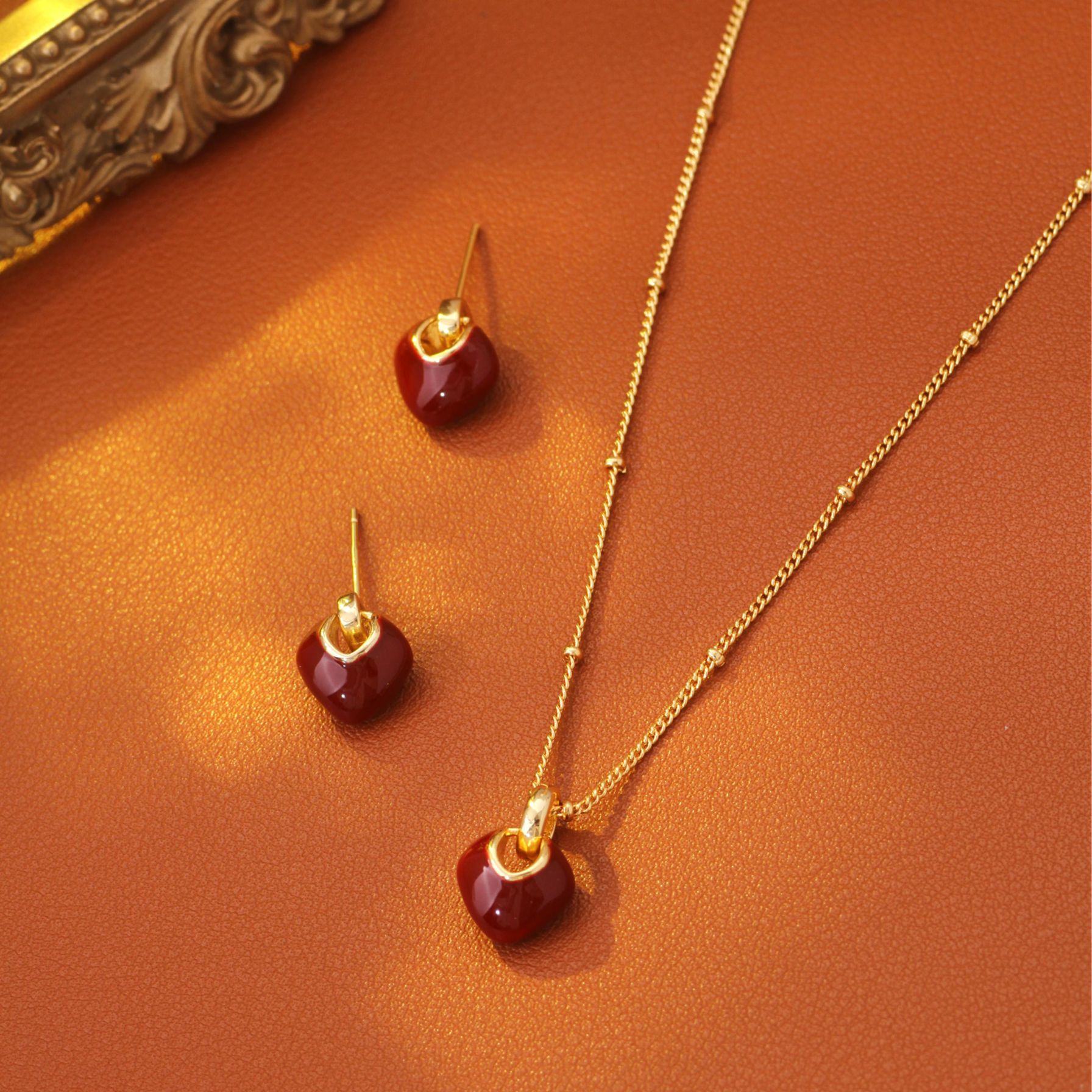 合金项链 34/新款安可拉红滴釉爱心项链 