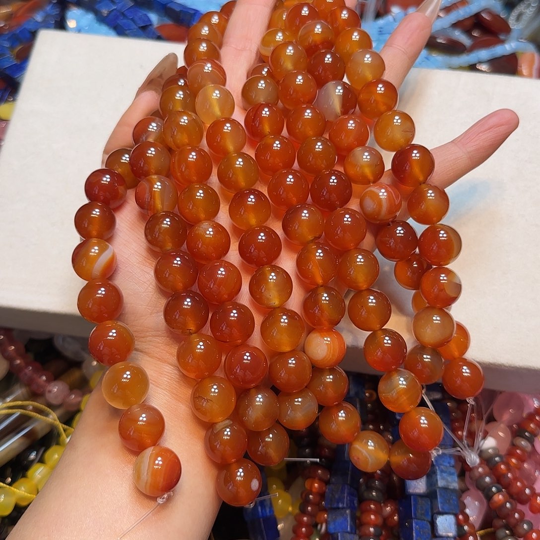 玛瑙/玉髓未镶嵌珠宝半成品14mm红玛瑙溏心一条