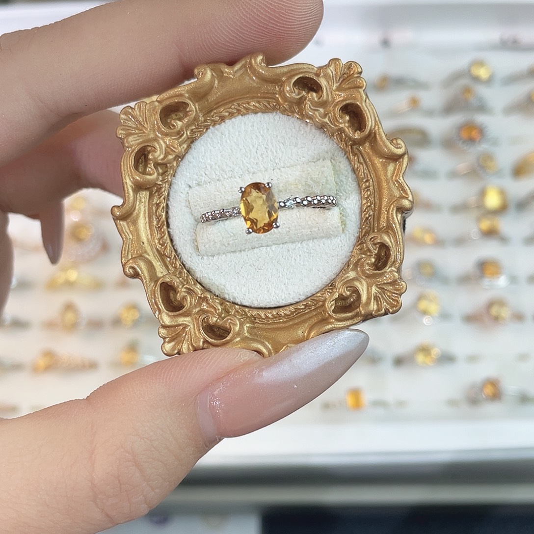 戒指银S925镶嵌黄晶简约暴力黄
