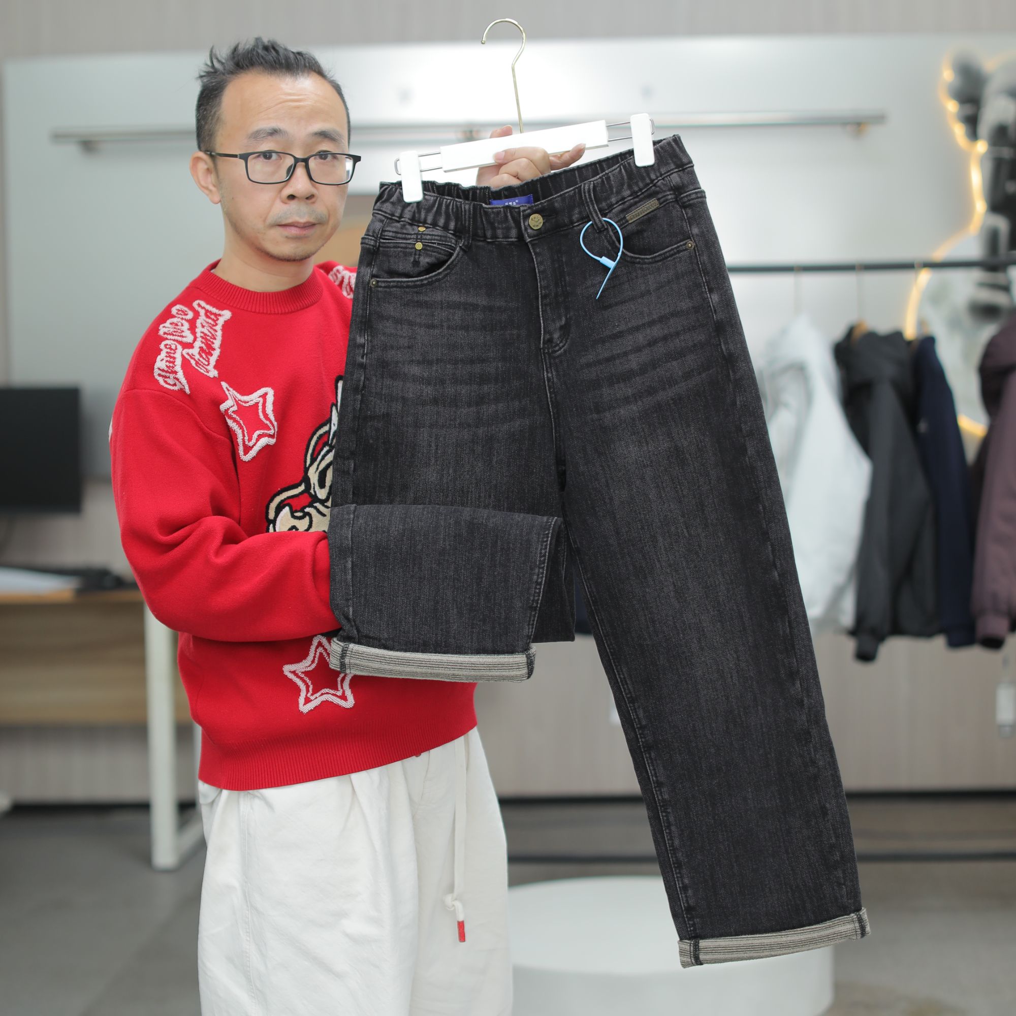 6172冬季胖mm大码加绒加厚高腰牛仔裤