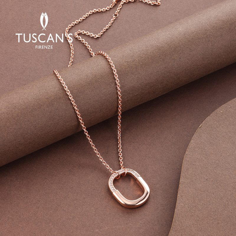 TUSCAN'S 铜合金项链 简约百搭气质锁骨链镶嵌女项链椭圆时代双鱼