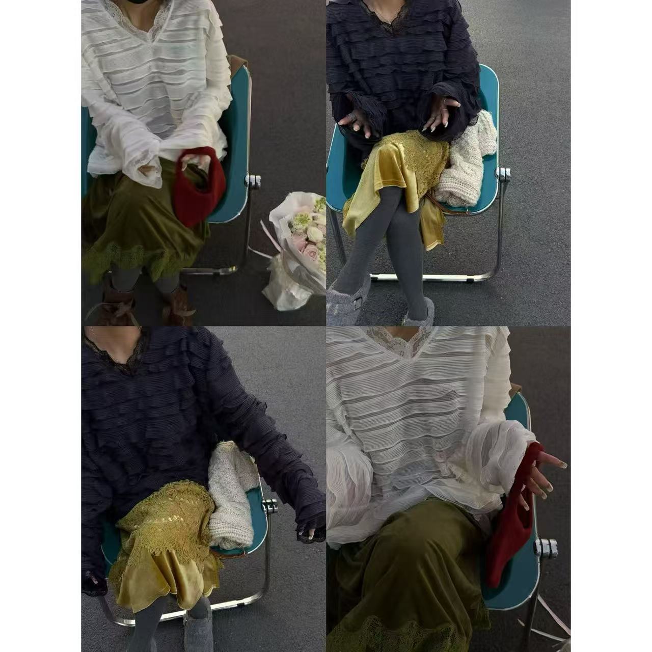 TOMATO-春季气质重工花边蕾丝拼接大码韩版上衣#841