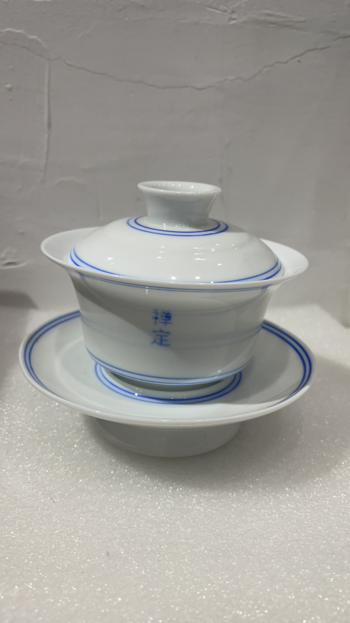 禅定薄胎裤线三才盖碗