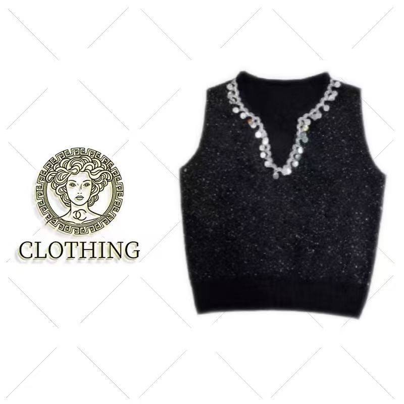 【CLOTHING/原创设计A】时尚秋冬新款针织套头亮片无袖上衣女