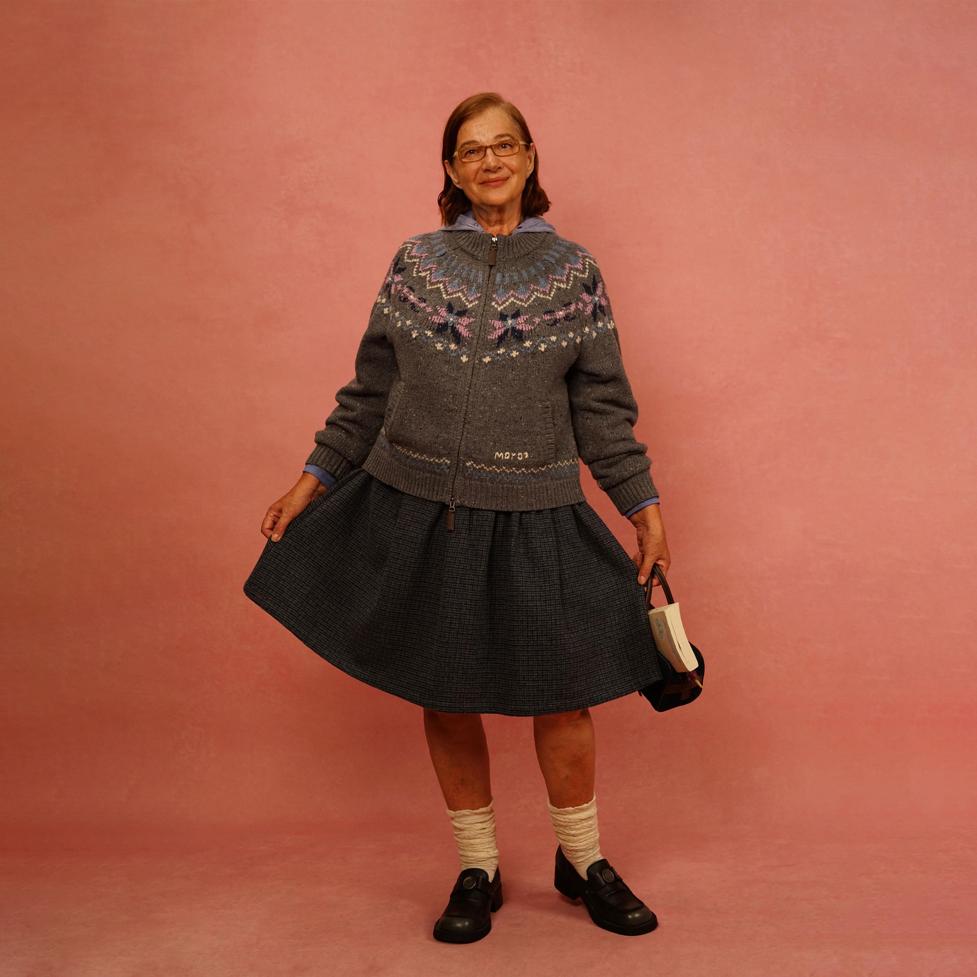 Moromoro秋冬彩点羊毛费尔岛雪花手缝花朵珍珠毛衣双拉针织开衫女