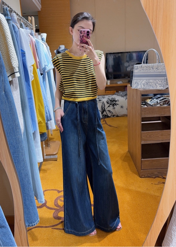 复古高腰显瘦垂感阔腿拖地直筒牛仔裤春夏新款