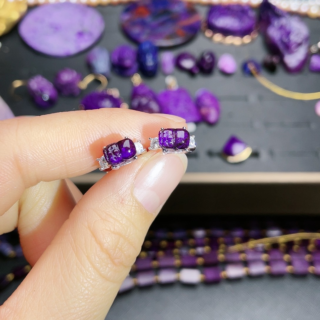 苏纪石（舒俱来）耳扣银S925镶嵌