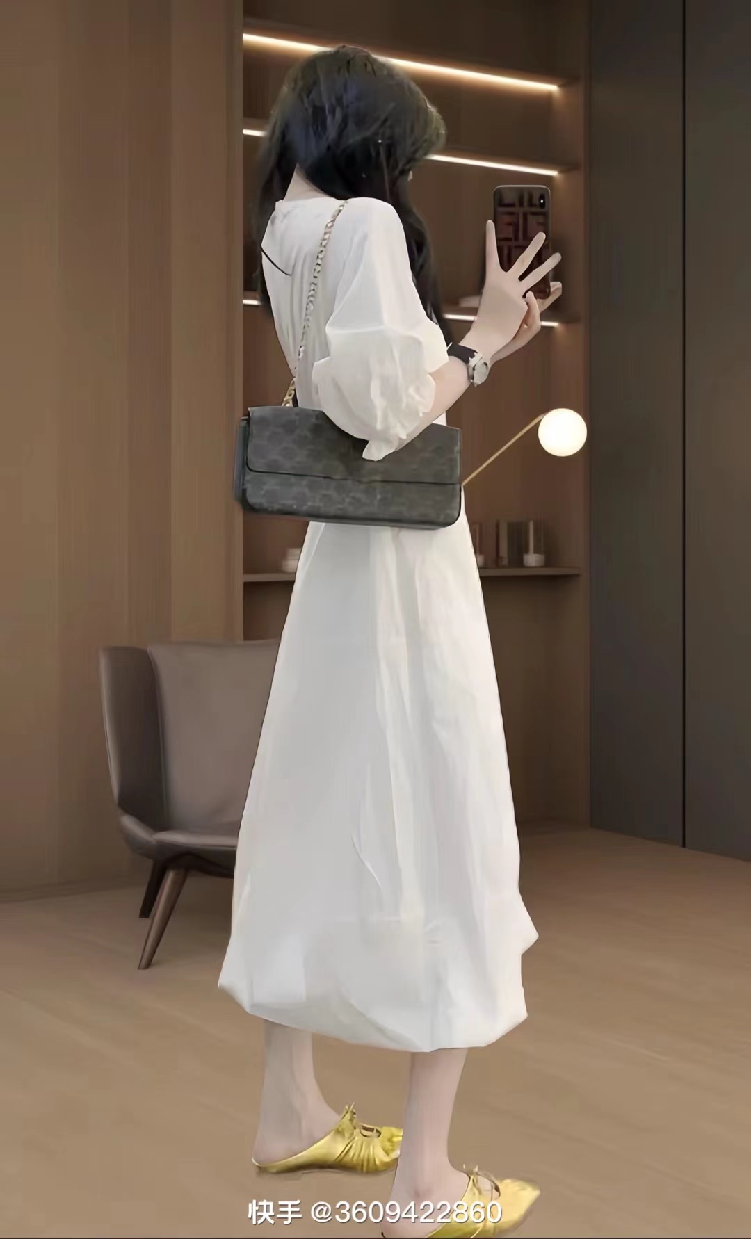 大莹春秋款式连衣裙过款连接显瘦气质白色高腰时尚夏季法式小众