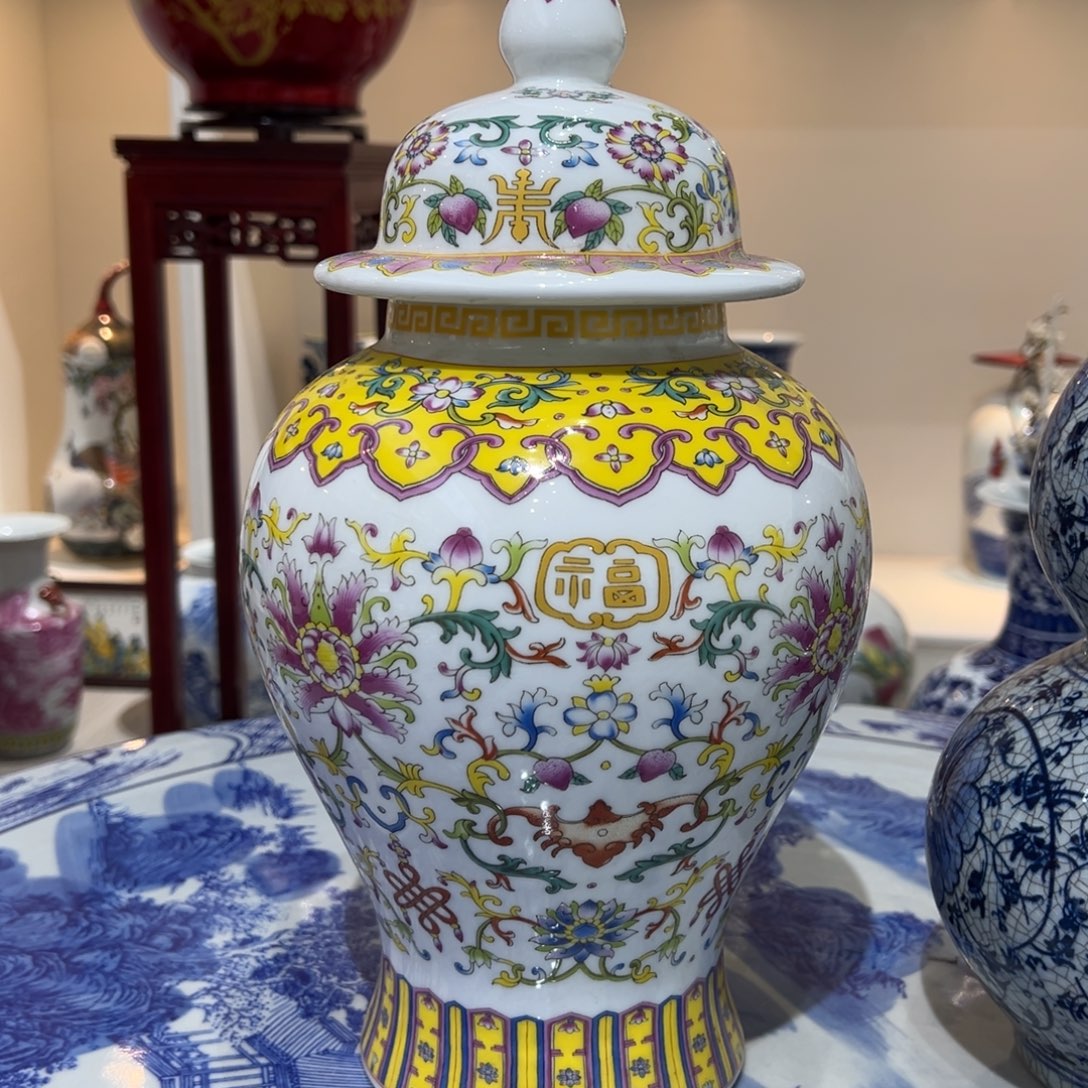 摆件陶36cm珐琅彩白色将军罐