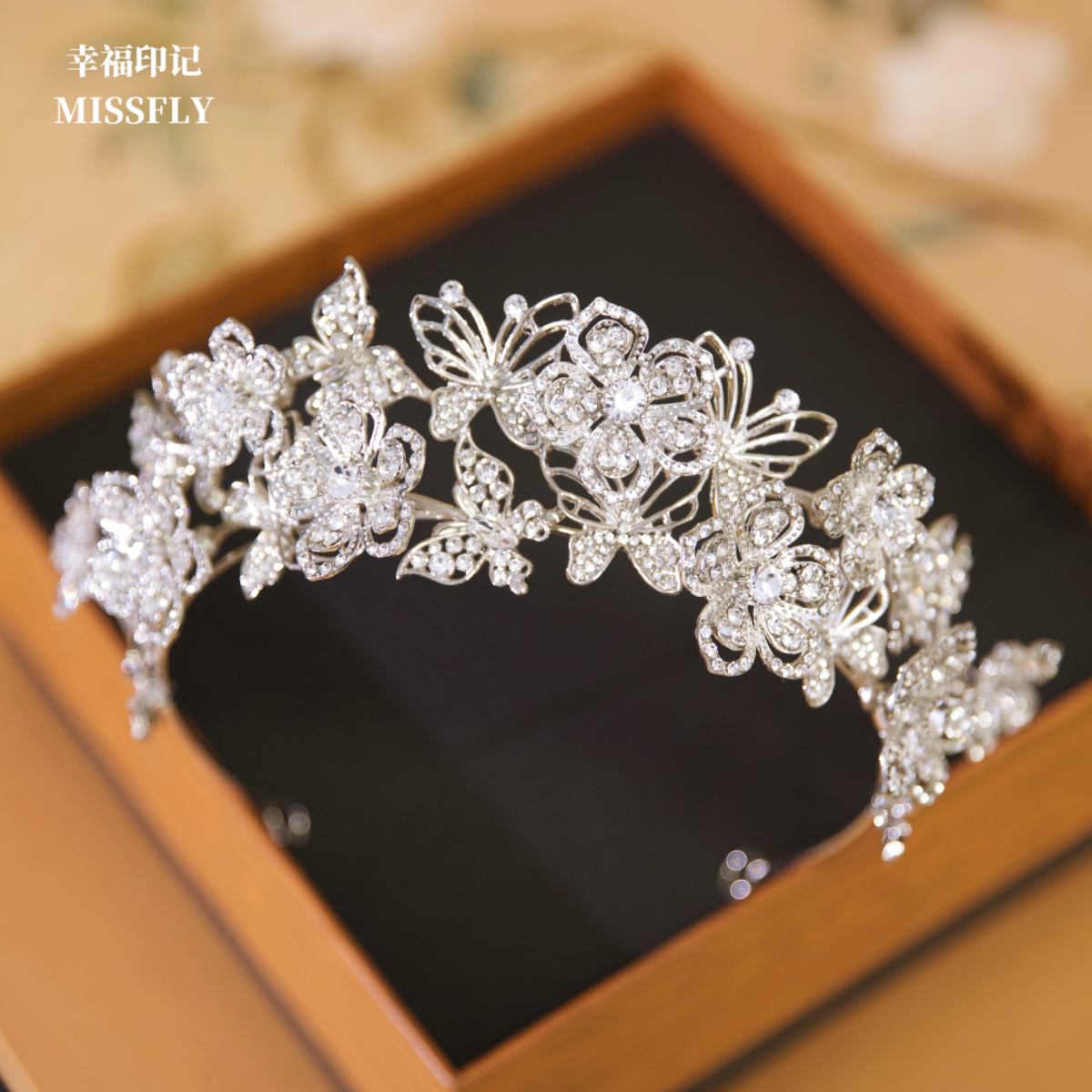 会动的弹簧花朵皇冠头饰新娘水钻王冠发饰婚纱公主婚纱礼服灵动仙