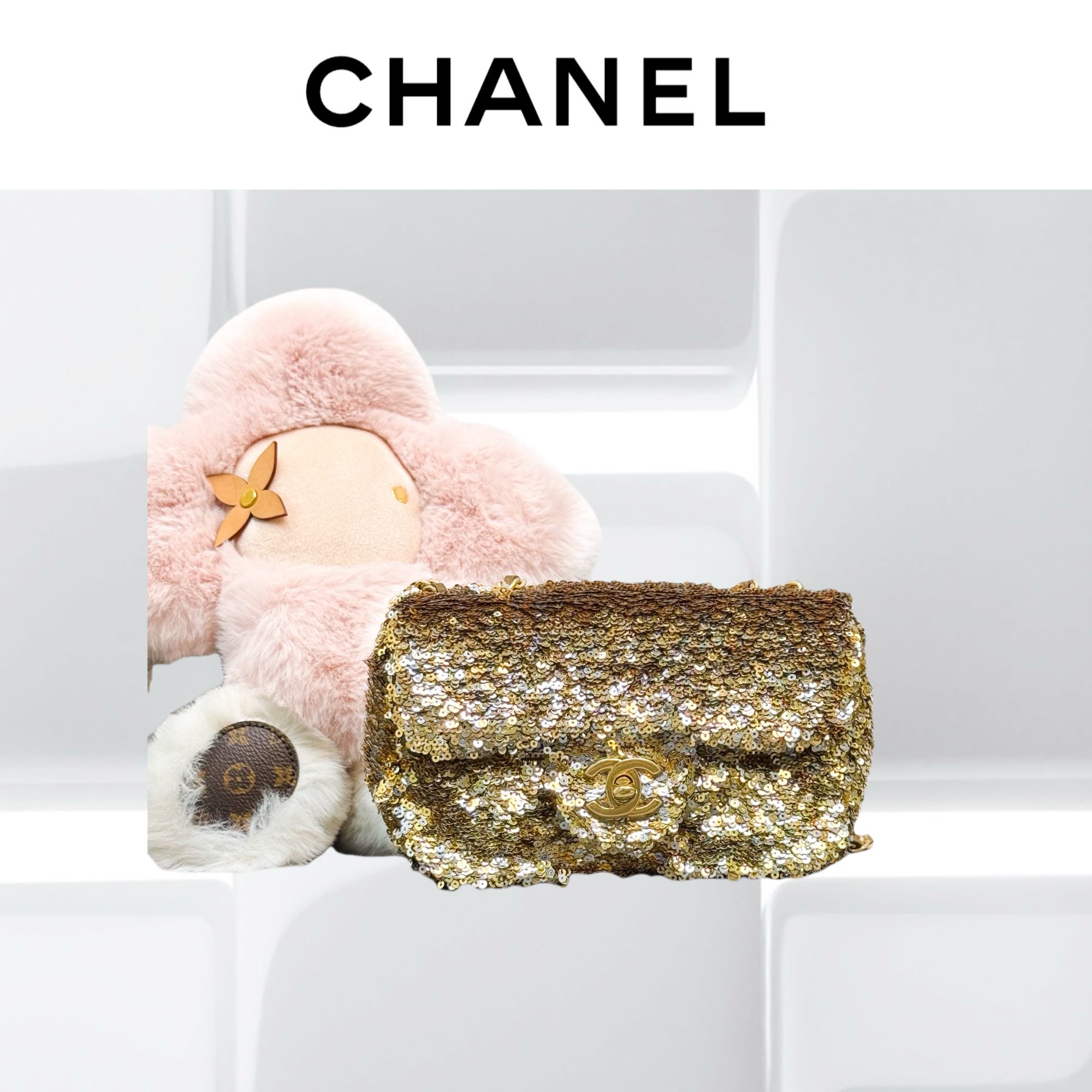 99新 Chanel/香奈儿 15C CF 金色 金扣 亮片 链条包