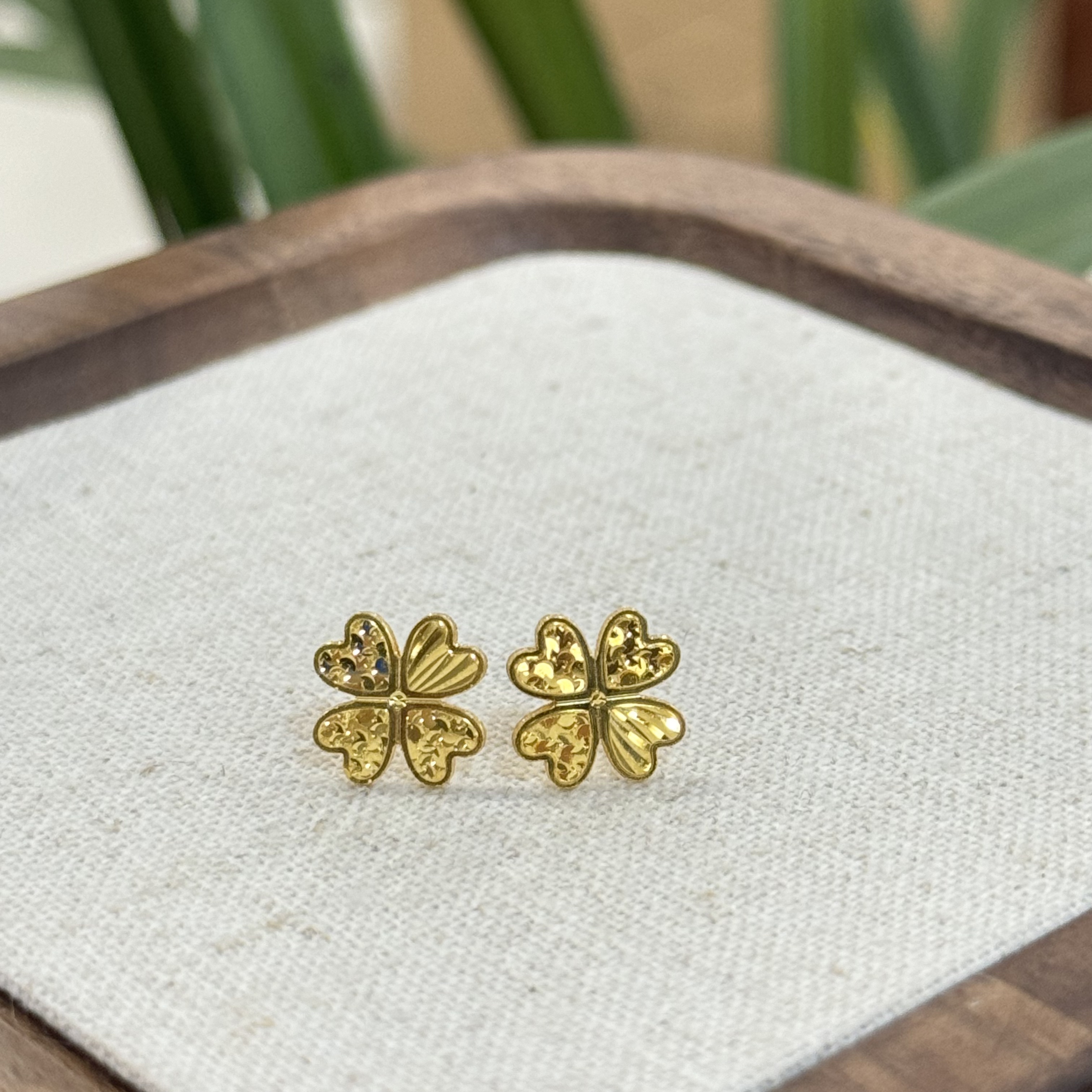 待定E【 双拼四叶草耳针】-足金999精工耳饰