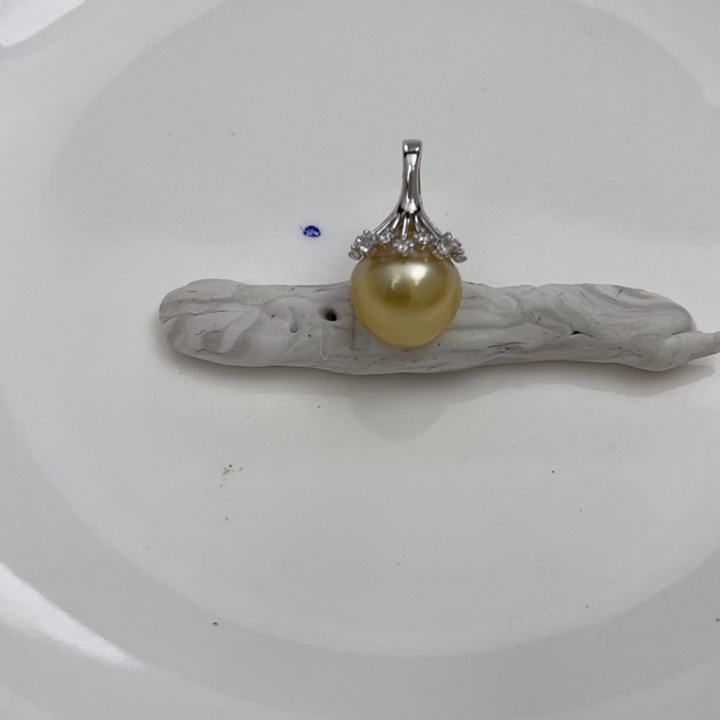 海水珍珠颈饰银S925镶嵌金珠吊坠11-12mm